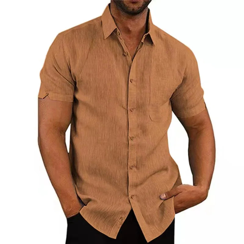 Camisa Masculina de Algodão e Linho